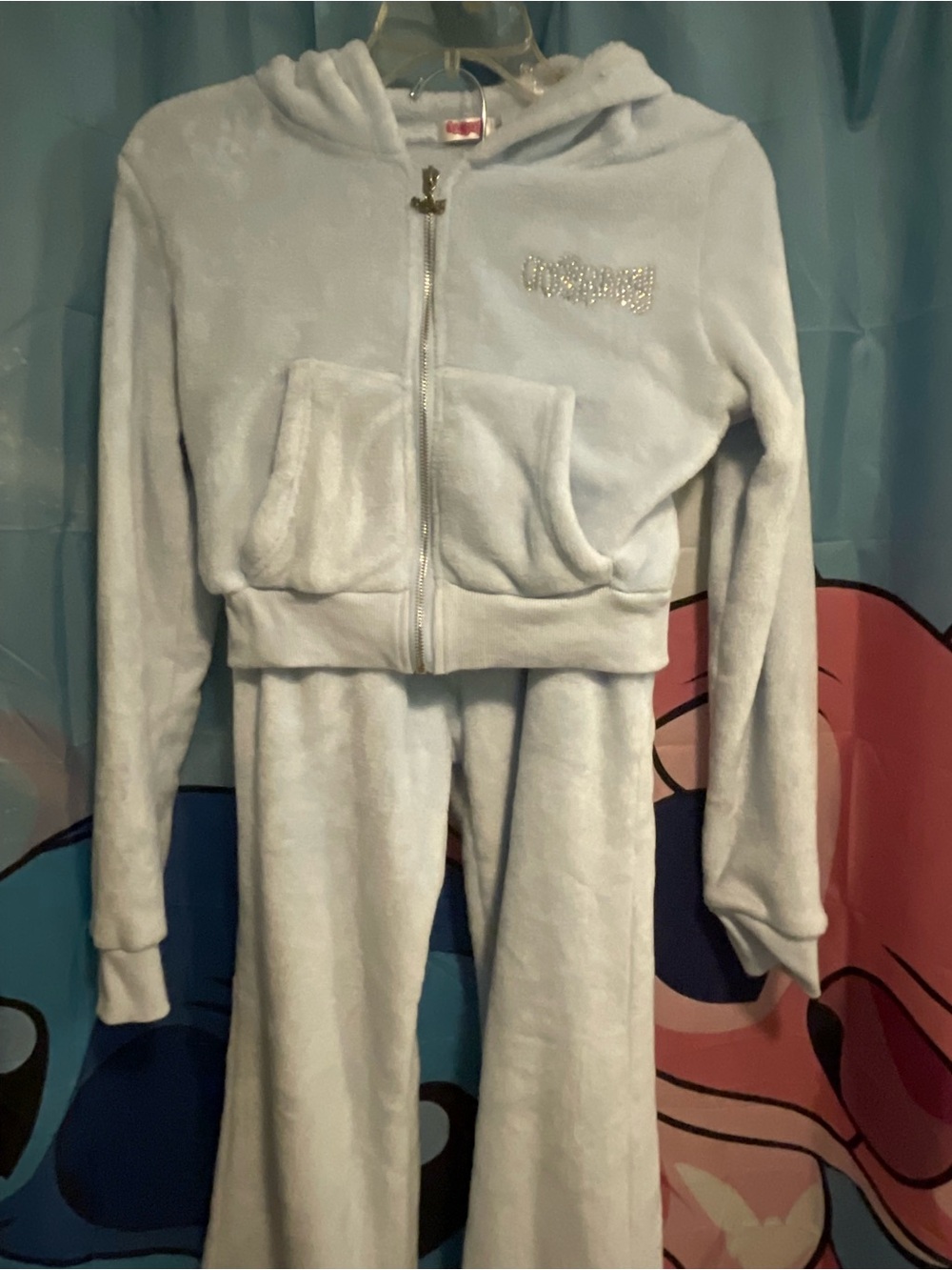 Girls Light blue Plush Hoodie & Pants Set